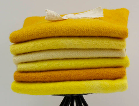 YELLOWS Six Pack of Hand  Dyed Wool Bundle for Rug Hooking and Wool Applique